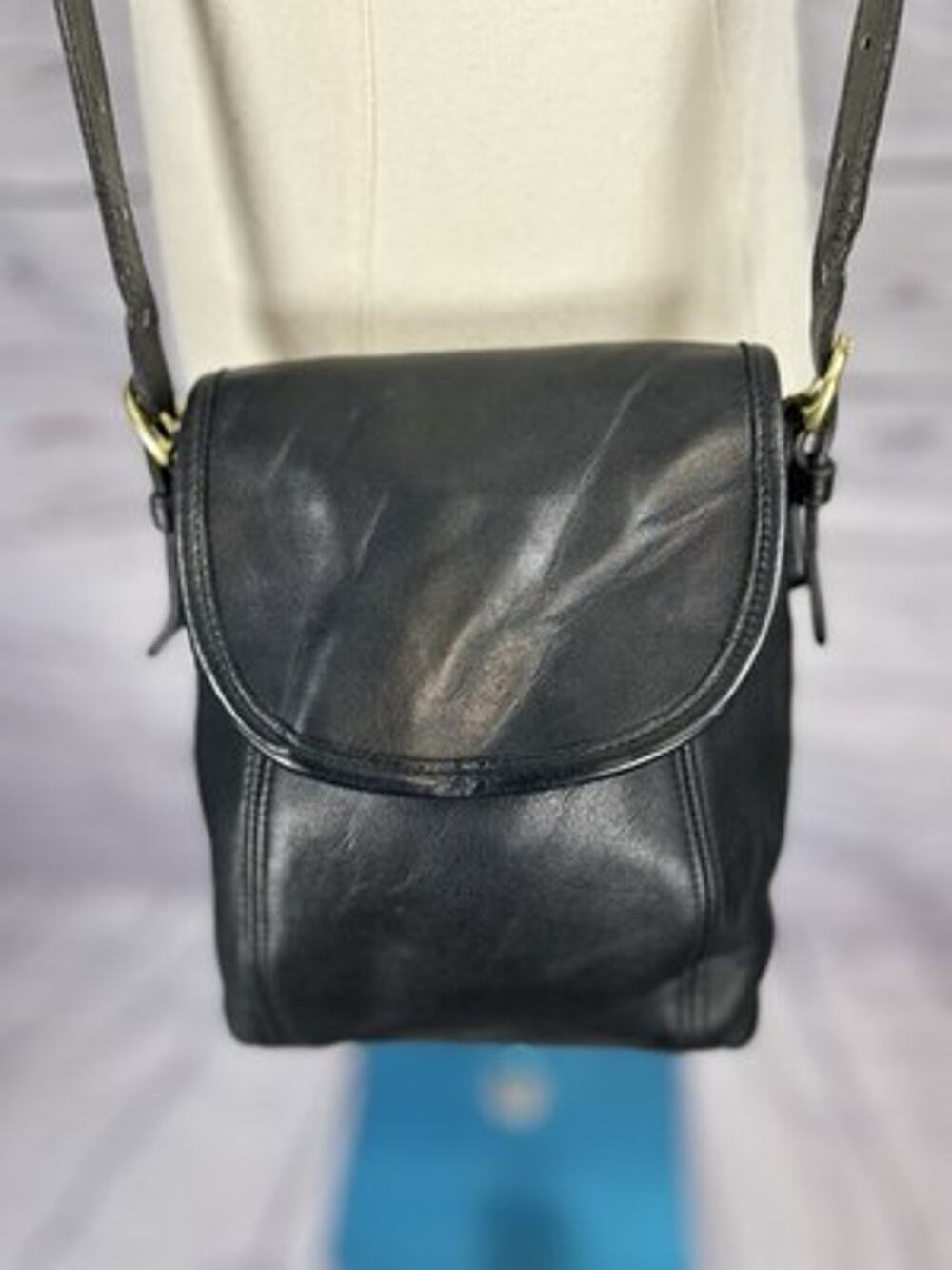 Vintage Coach Soho Small Black Leather Flap Crossbody Bag